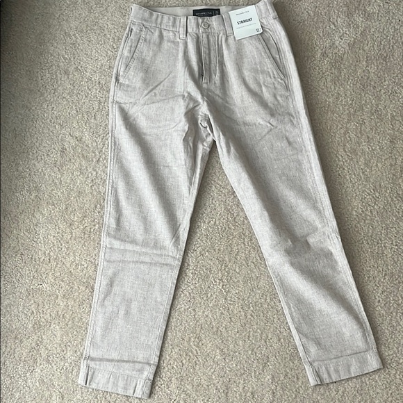 Abercrombie & Fitch Straight linen-blend Fixed waist pant. - Picture 1 of 4
